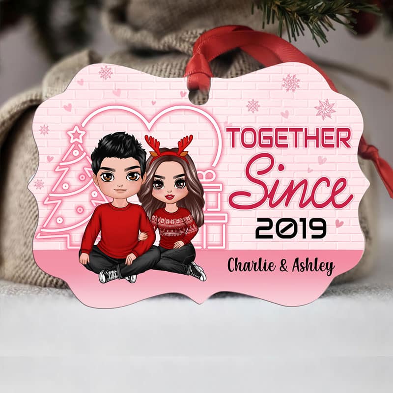 Couple Pink Neon Personalized Christmas Ornament