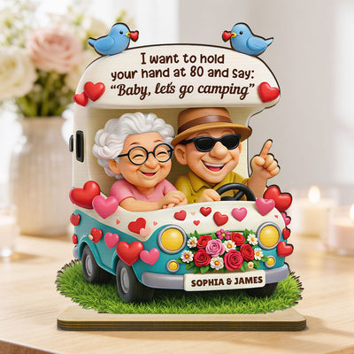 Happy Couple Let's Camping Together - Personalized 2-Layered Wooden Plaque - Valentine's Day Gift For Couple, For Him, For Her