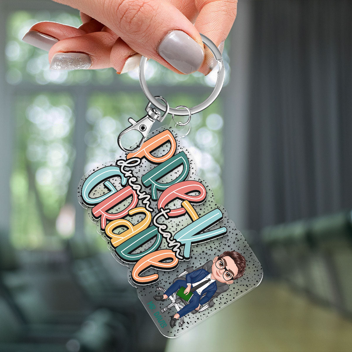 Back to School Teacher Dalmatian Pattern Personalized 2-Layer Acrylic Keychain, First Day of School, Teacher Team