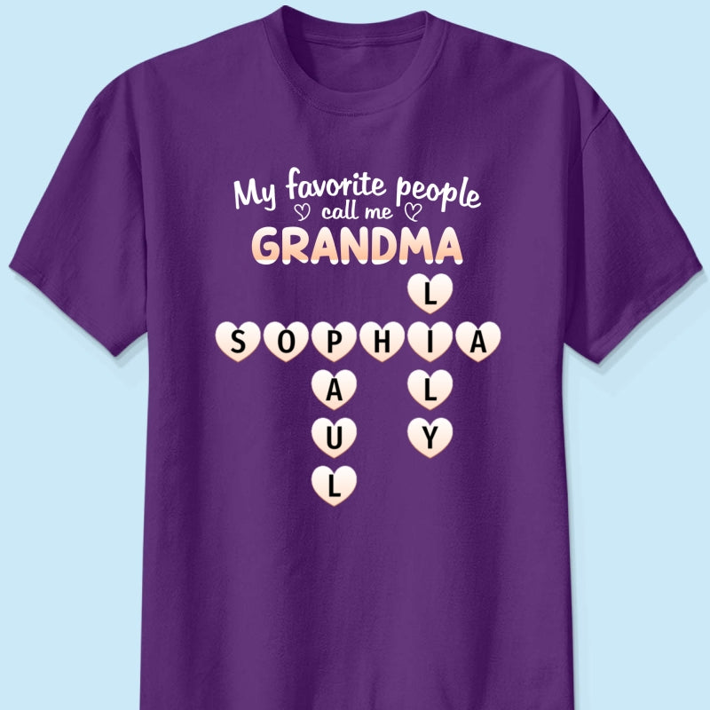 Favorite People Call Me Grandma Crossword Puzzle - Personalized Shirt - Mother's Day Gift For Grandma
