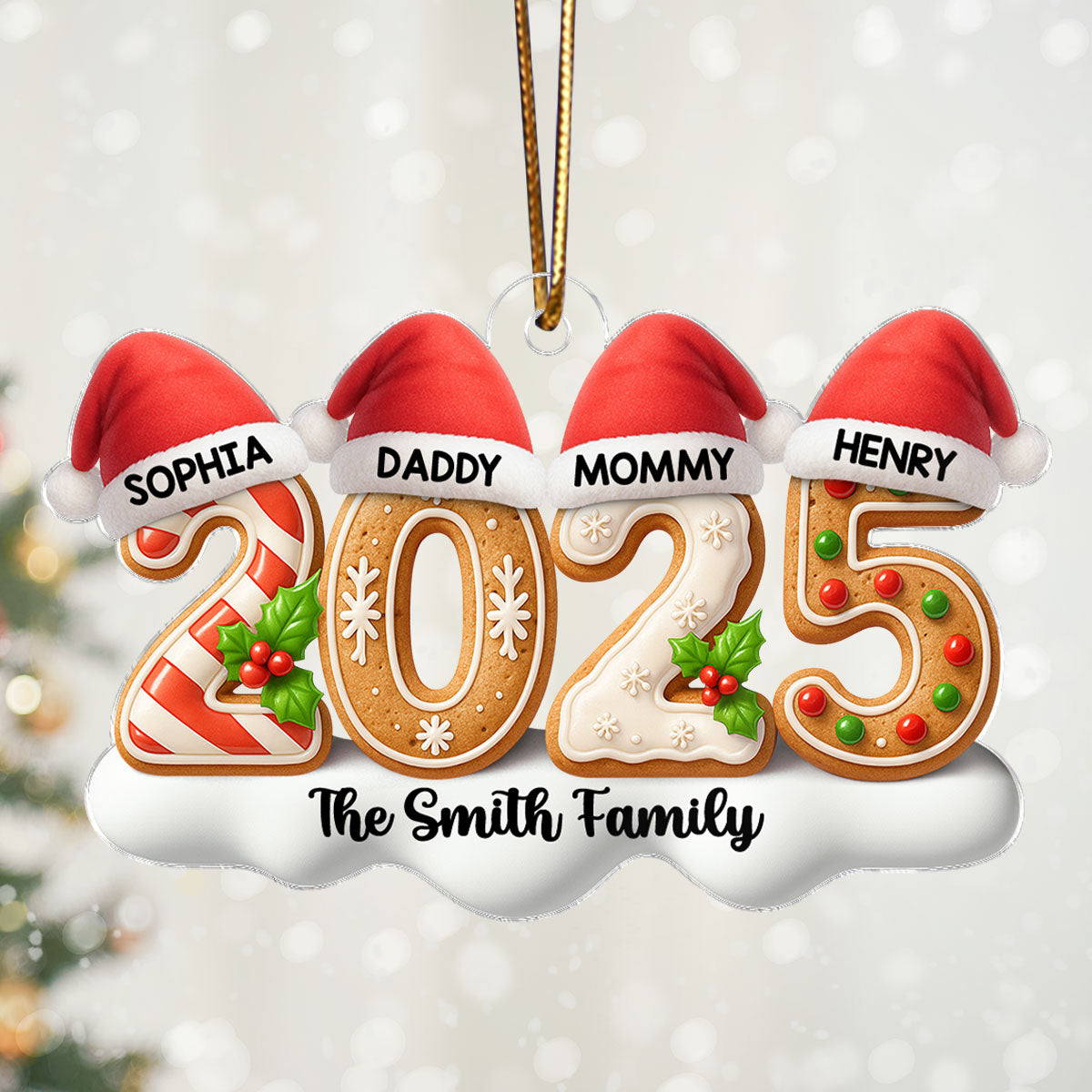 Santa Hats Family 2025 - Personalized Acrylic Ornament - Christmas Gift for Family, for Her, for Him