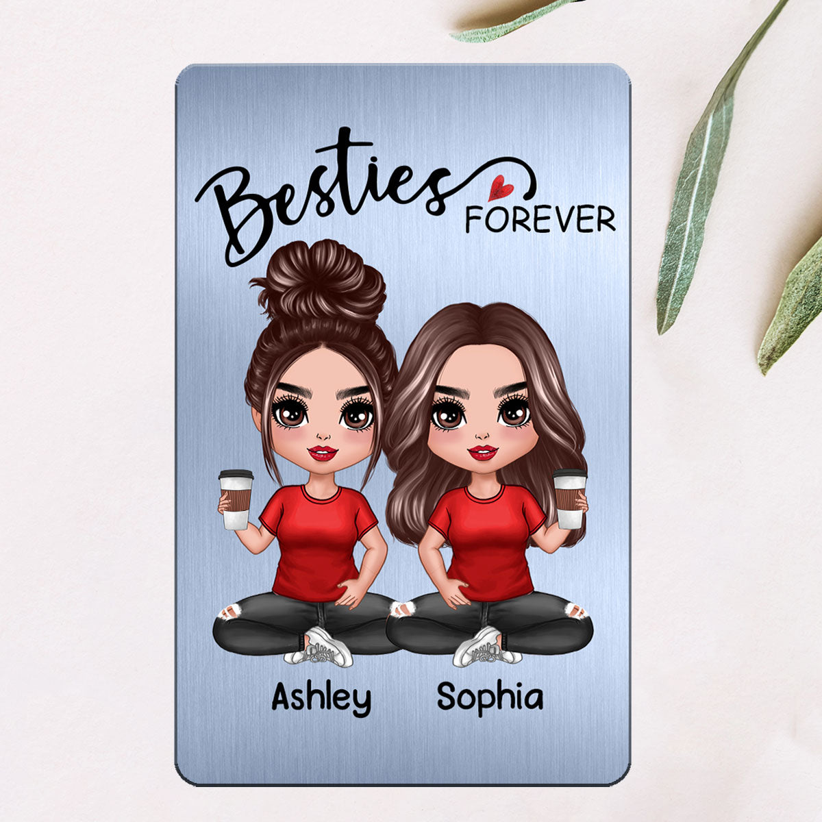 Doll Besties Sitting Besties Forever Always Sisters Personalized Metal Wallet Card