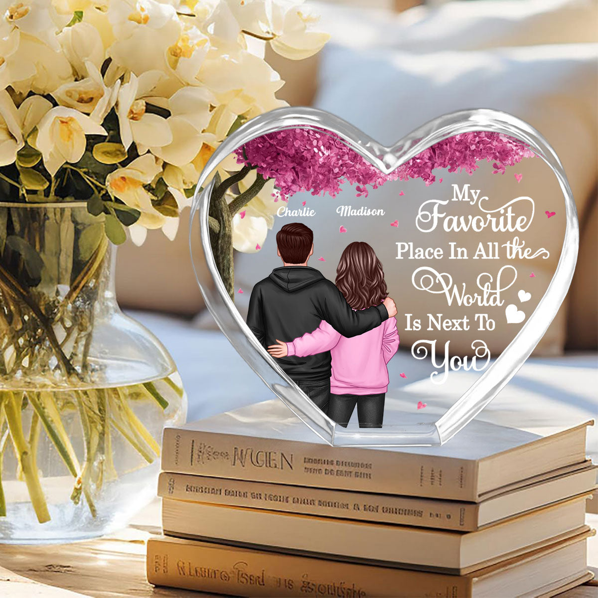 Couple Favorite Place in All the World Premium Crystal Heart LED, Treasured Forever Keepsake,  Gift For Him, Gift For Her - Free Shipping Included