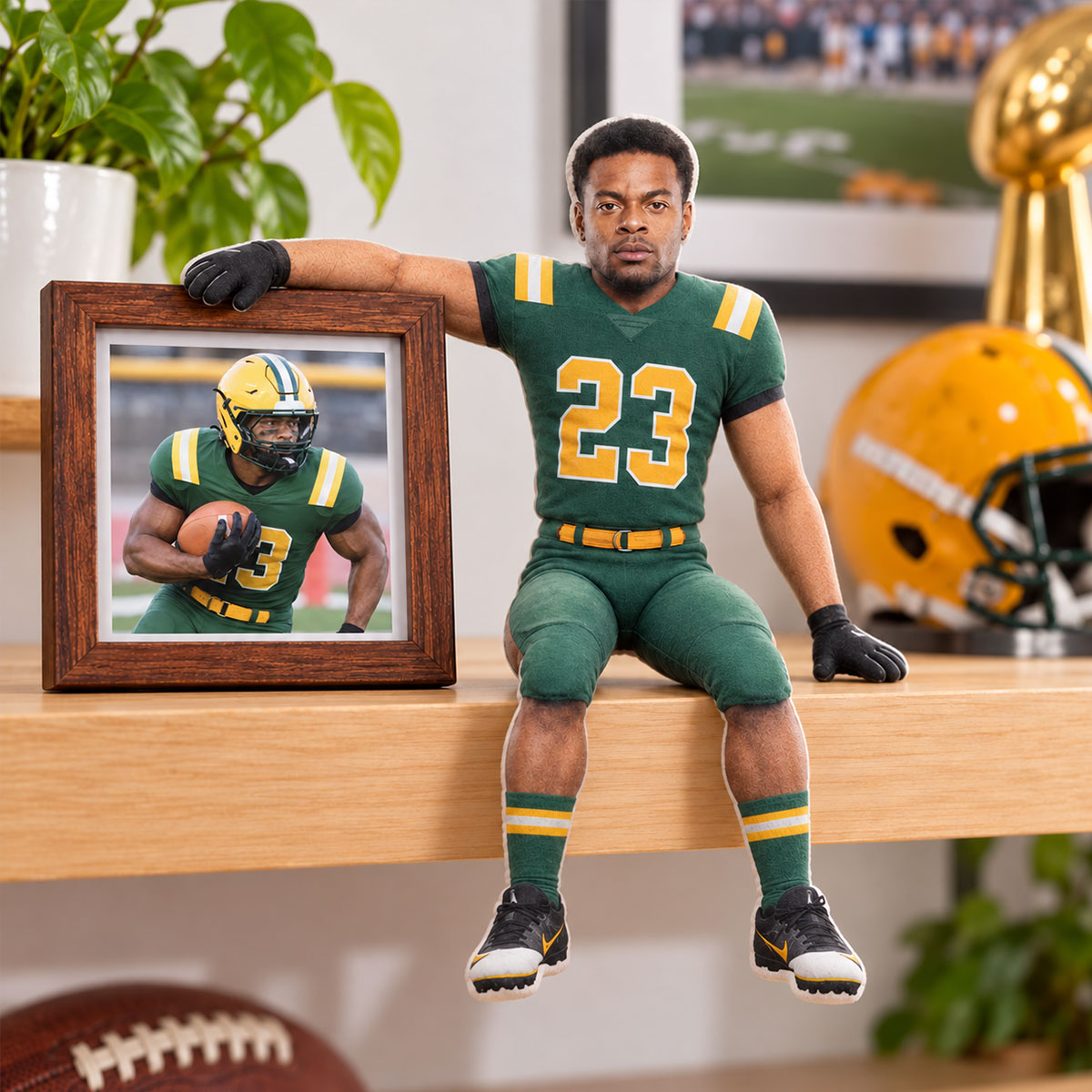 Custom Football Player Doll from Photo - Personalized Poseable Plush Toy, Funny Christmas Gift for Son, Husband, Holiday Keepsake