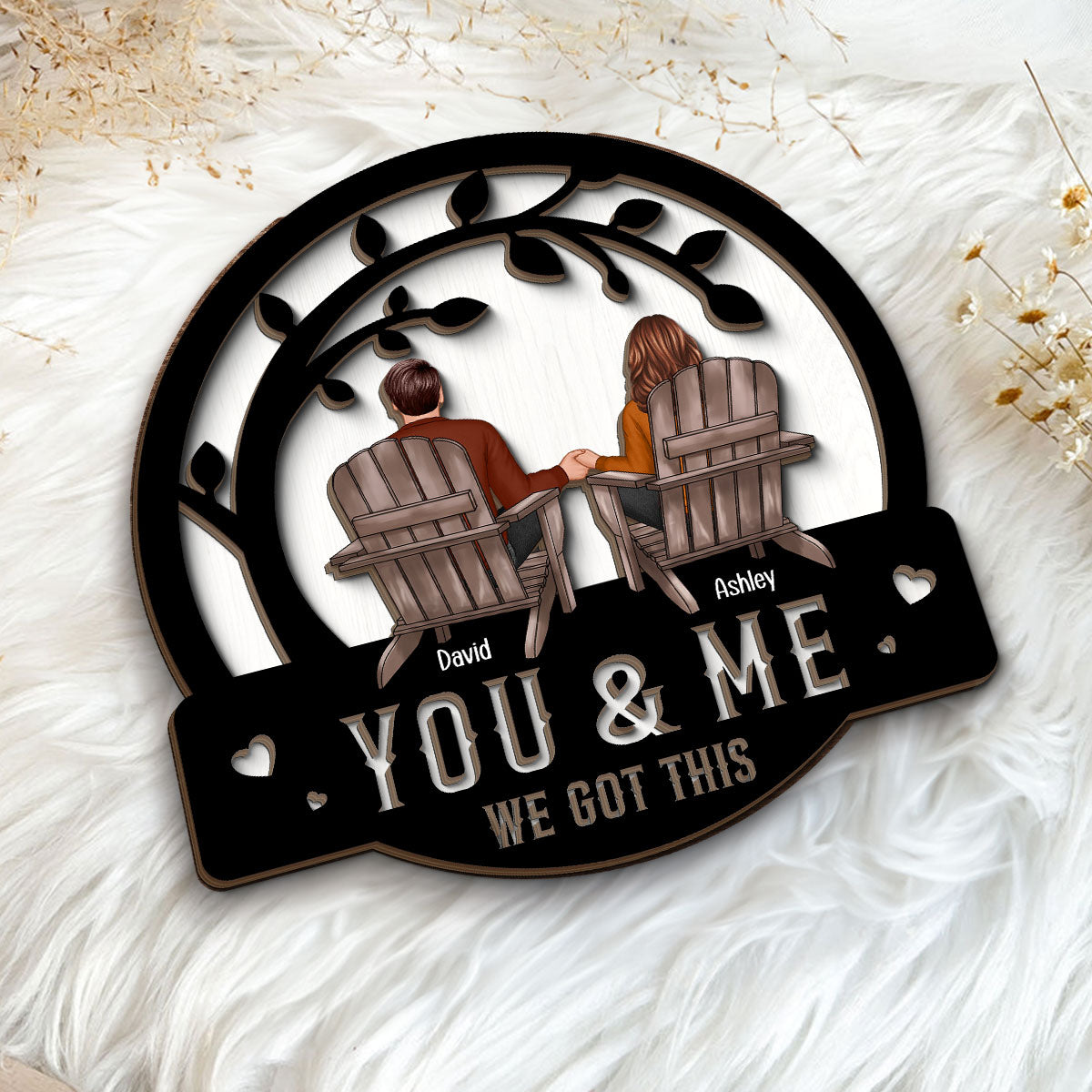 Couple We Got This Sitting Back View Under Tree Personalized 2-Layer Wooden Plaque