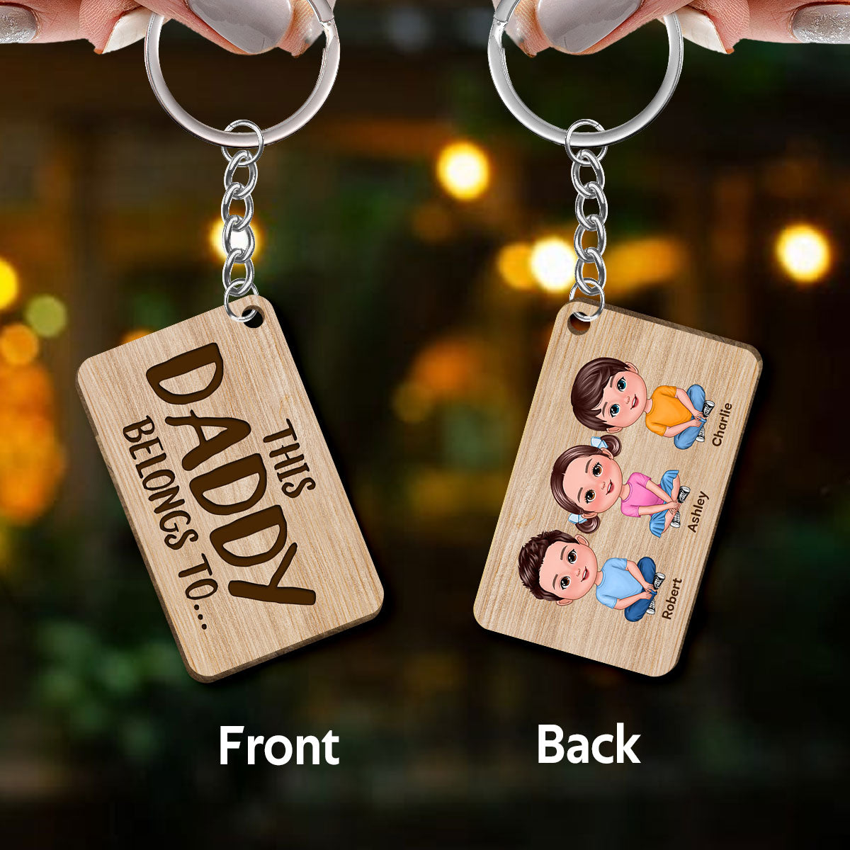 This Daddy Belongs To Cute Sitting Doll Kids Personalized Wooden Keychain