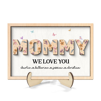 Mom We Love You, Custom 2-Layer Wooden Plaque, Birth Month Flower, Gift For Mom