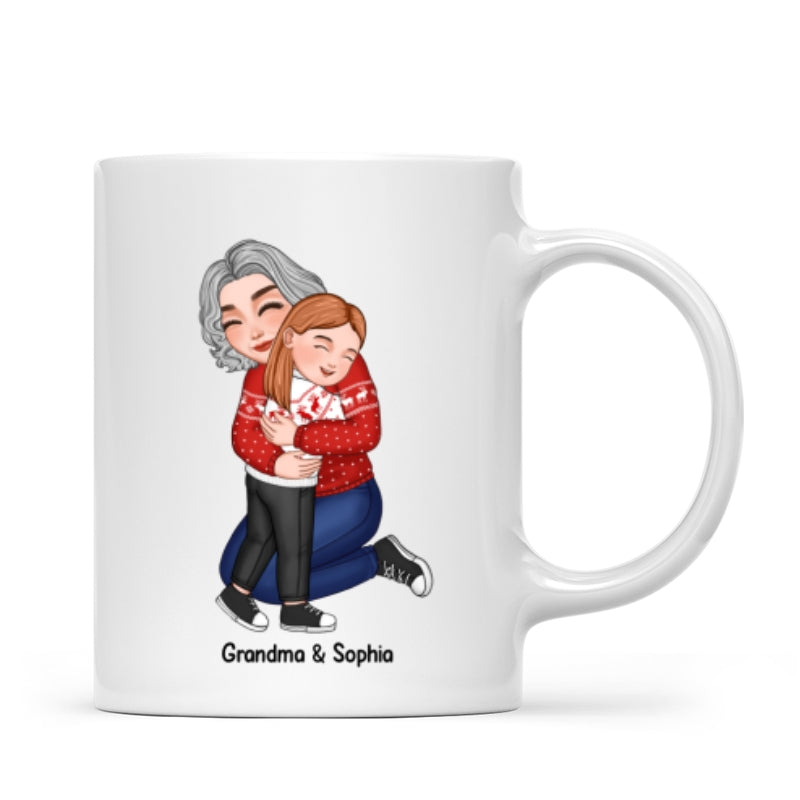 Cute Grandma Hugging GrandKid Christmas Gift For Granddaughter Grandson Personalized Mug