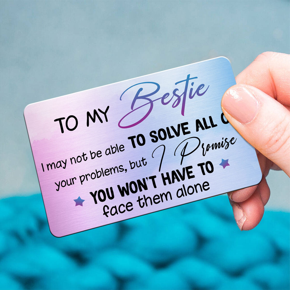 Back View Besties To My Bestie Perfect Wallet Insert Keepsake Personalized Metal Wallet Card
