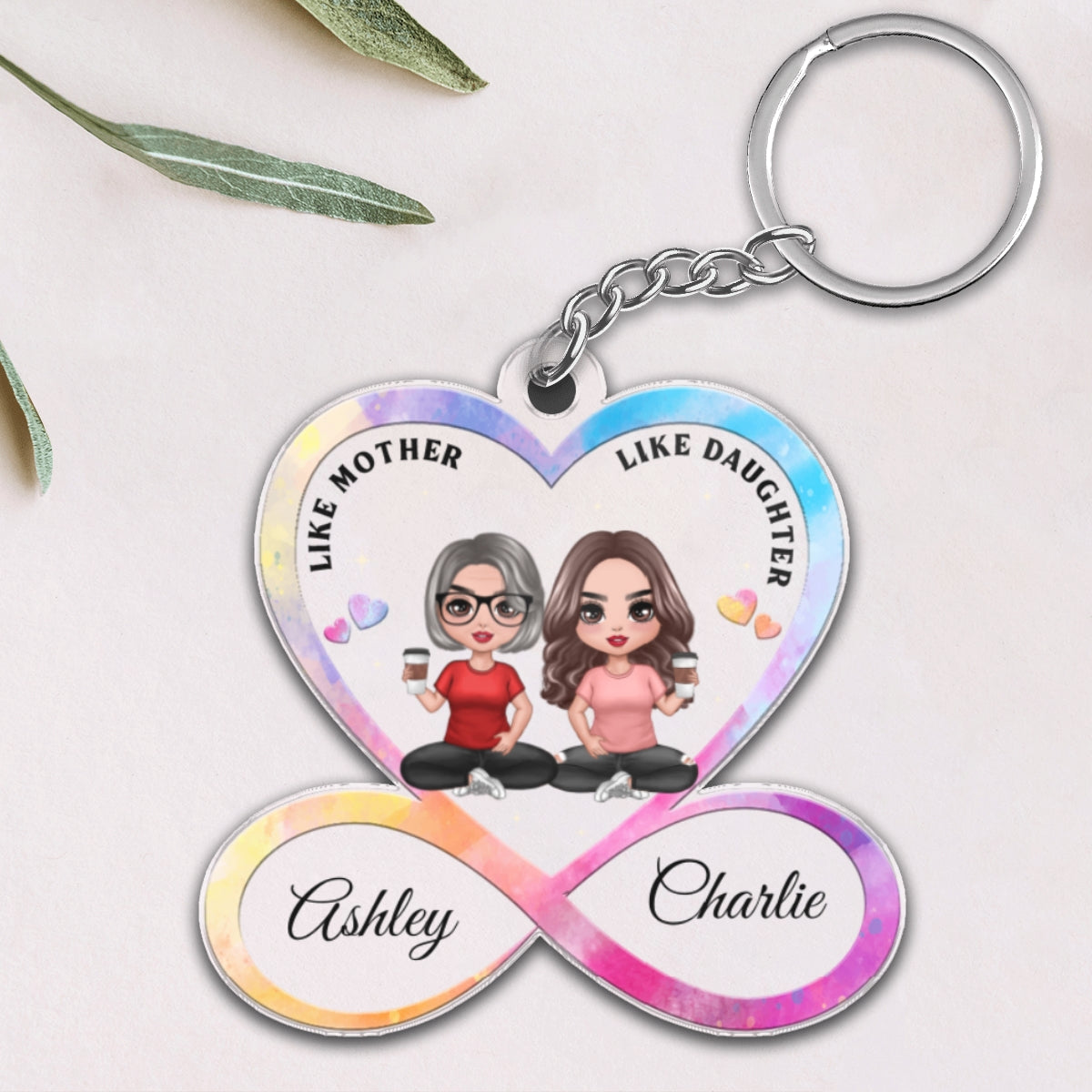 Like Mother Like Daughter Infinity Heart Doll Sitting Personalized Acrylic Keychain