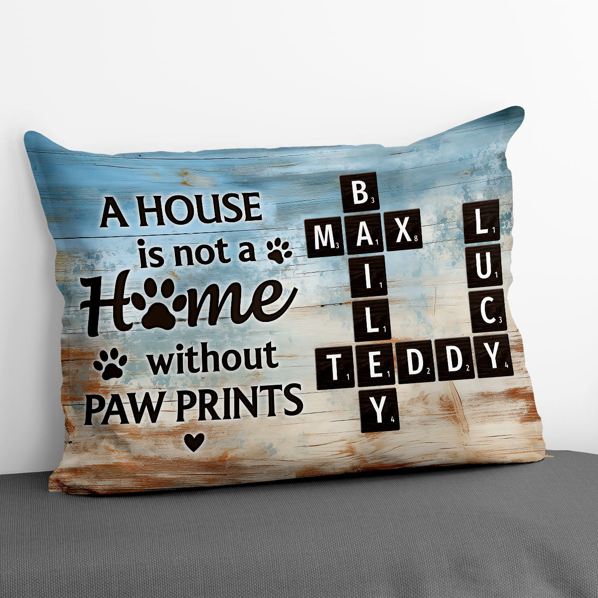 Home With Paw Prints Pet Crossword Puzzle Art Personalized Rectangle Pillow