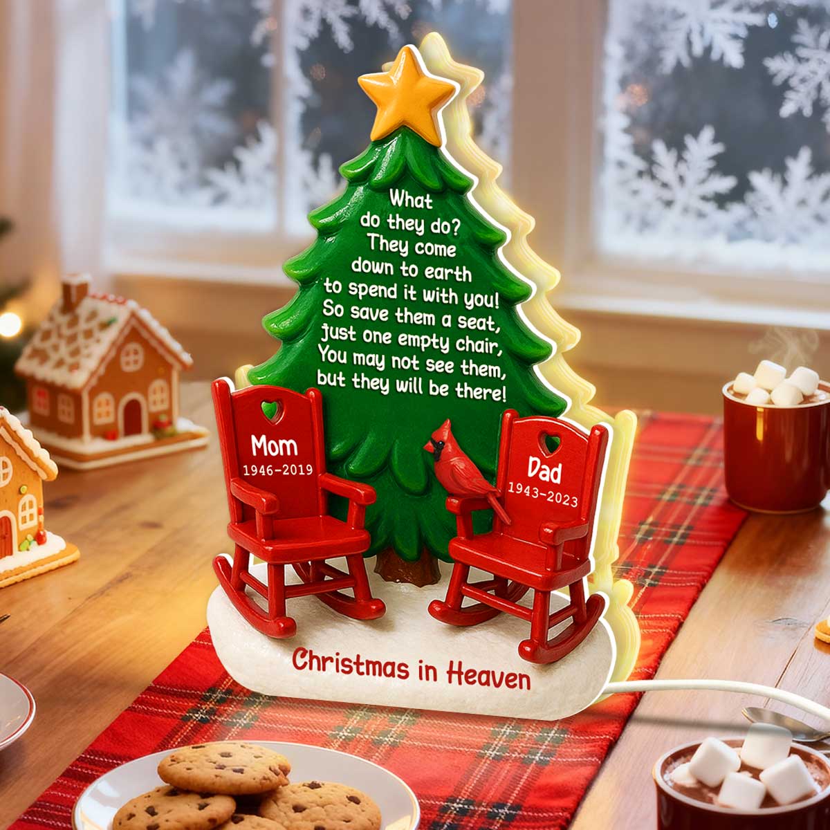 Christmas In Heaven Save A Seat 3D Effect - Personalized Light Box - Crhistmas Memorial Keepsake For Family