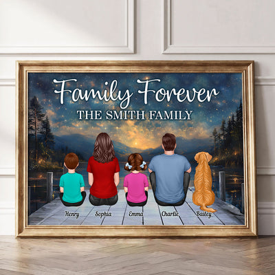 Galaxy Night Landscape Family Forever Personalized Poster, Gift For Family, Dad, Mom