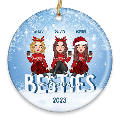 Cute Besties Sisters Sitting On Iced Text Personalized Circle Ornament