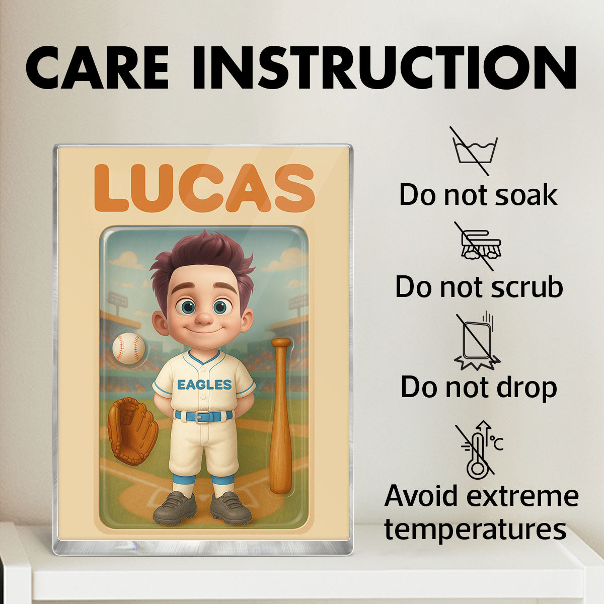 3D Effect Baseball Kid Custom Figure Personalized Flat Rectangle Acrylic Block, Gift For Kid