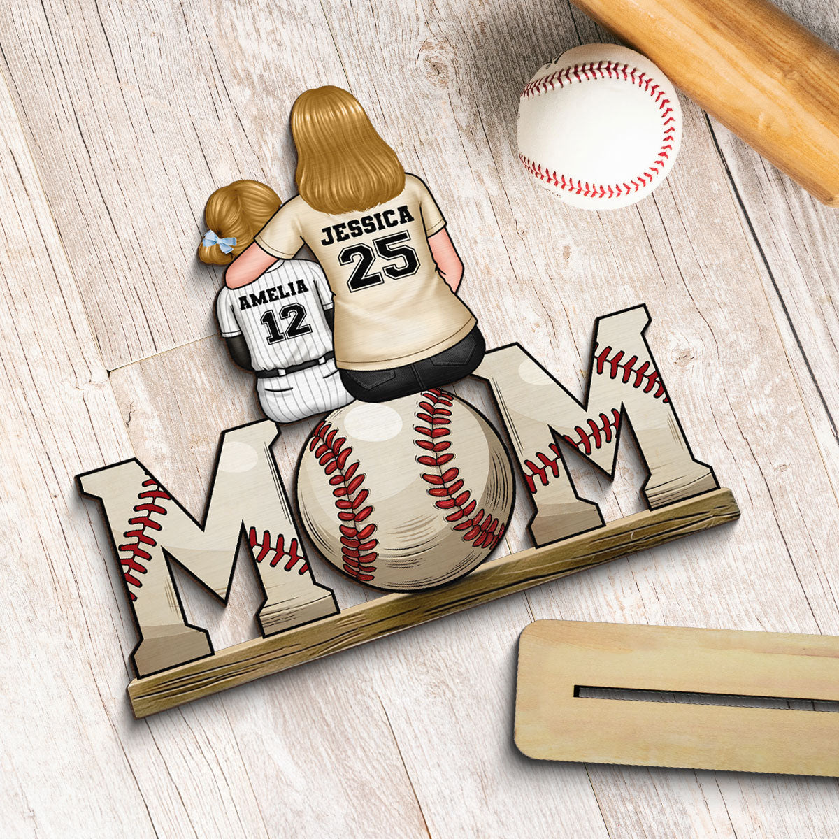 Baseball, Softball Mom And Kids - Personalized 2-Layered Wooden Plaque - Gift for Mom, Gift for Grandma, Gift for Wife