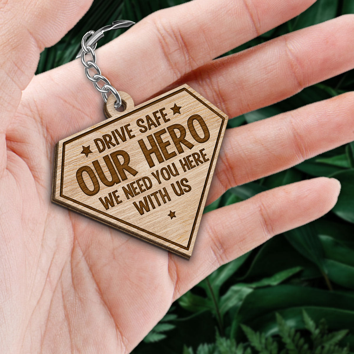You‘re Our Superhero Back View Sitting Man Kids Dog Cat Personalized Wooden Keychain