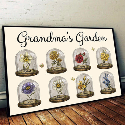 Love Grows Here Vintage Birth Month Flower In Glass Dome Personalized Poster