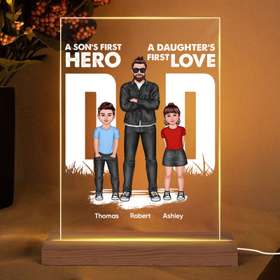Dad Son First Hero Daughter First Love Standing Front View Personalized Rectangle Acrylic LED Night Light