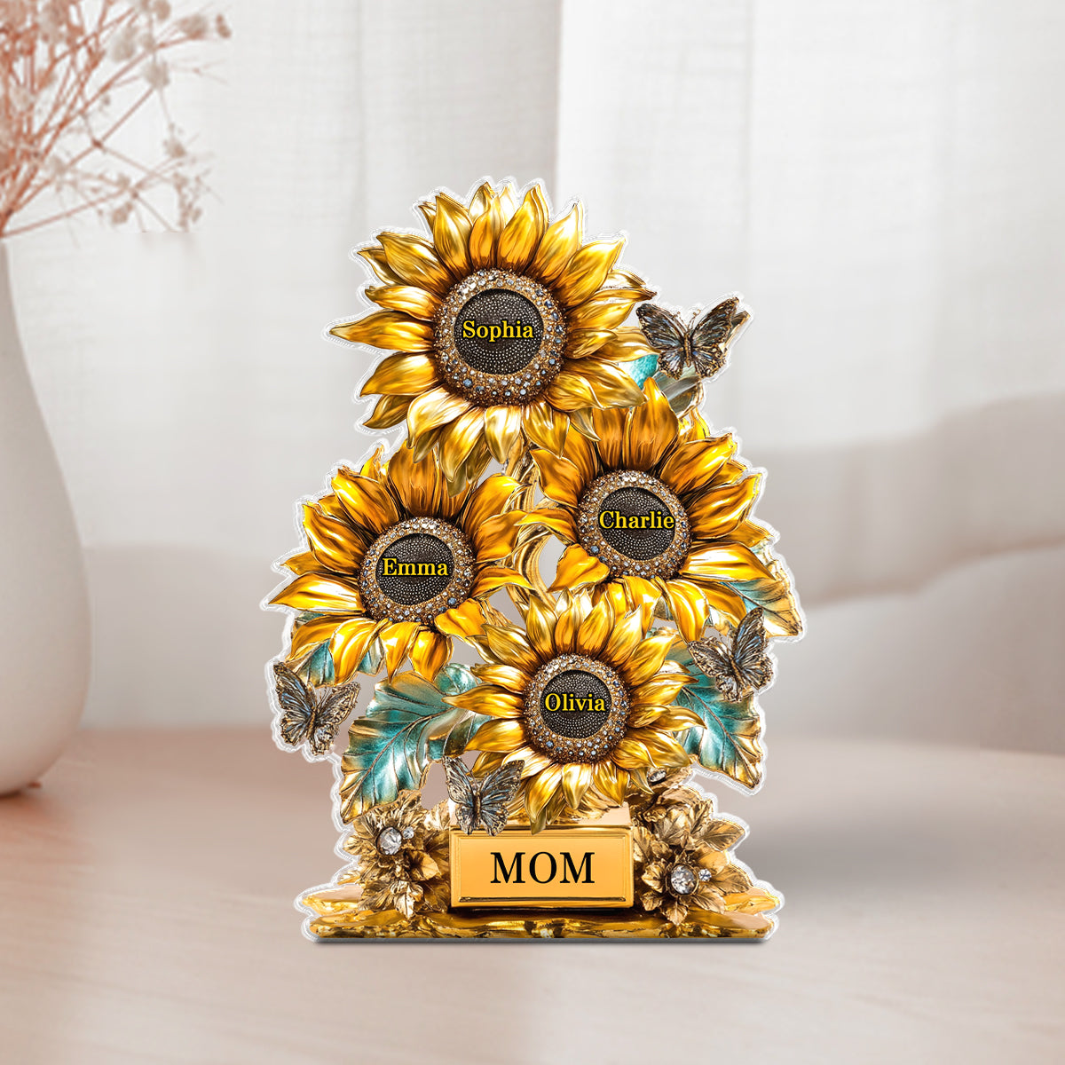 Sunflower Garden Personalized Custom Shaped Acrylic Block, Gift For Mom, Grandma