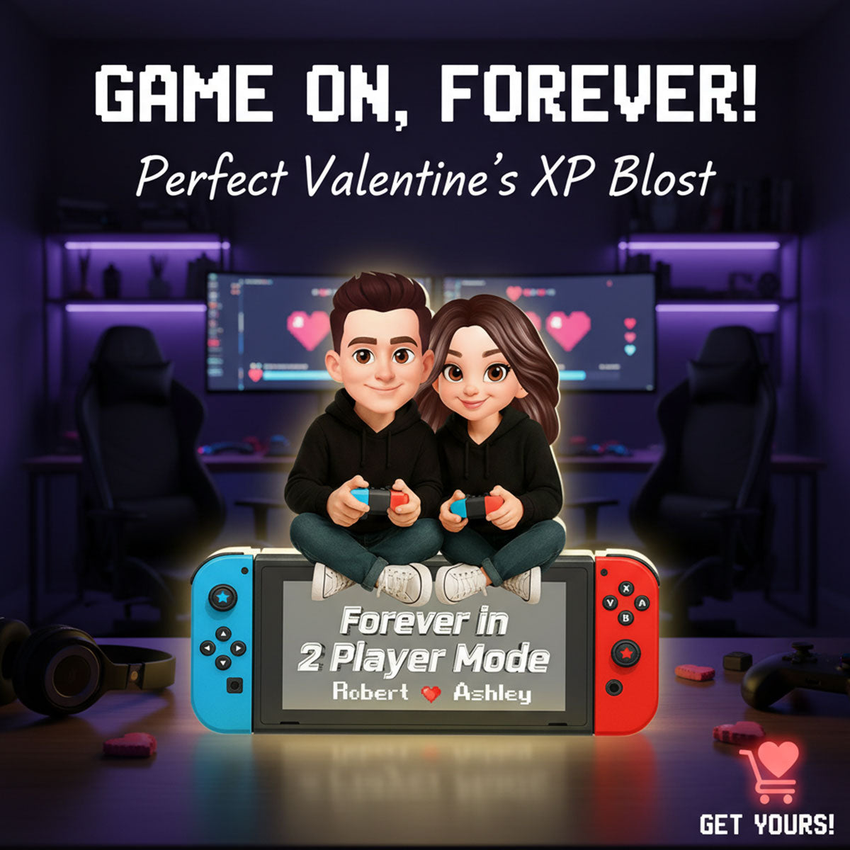 Forever In 2 Player Mode Gaming Couple - Personalized Light Box - Heartfelt Valentine, Anniversary Gift For Gamers, For Him, For Her
