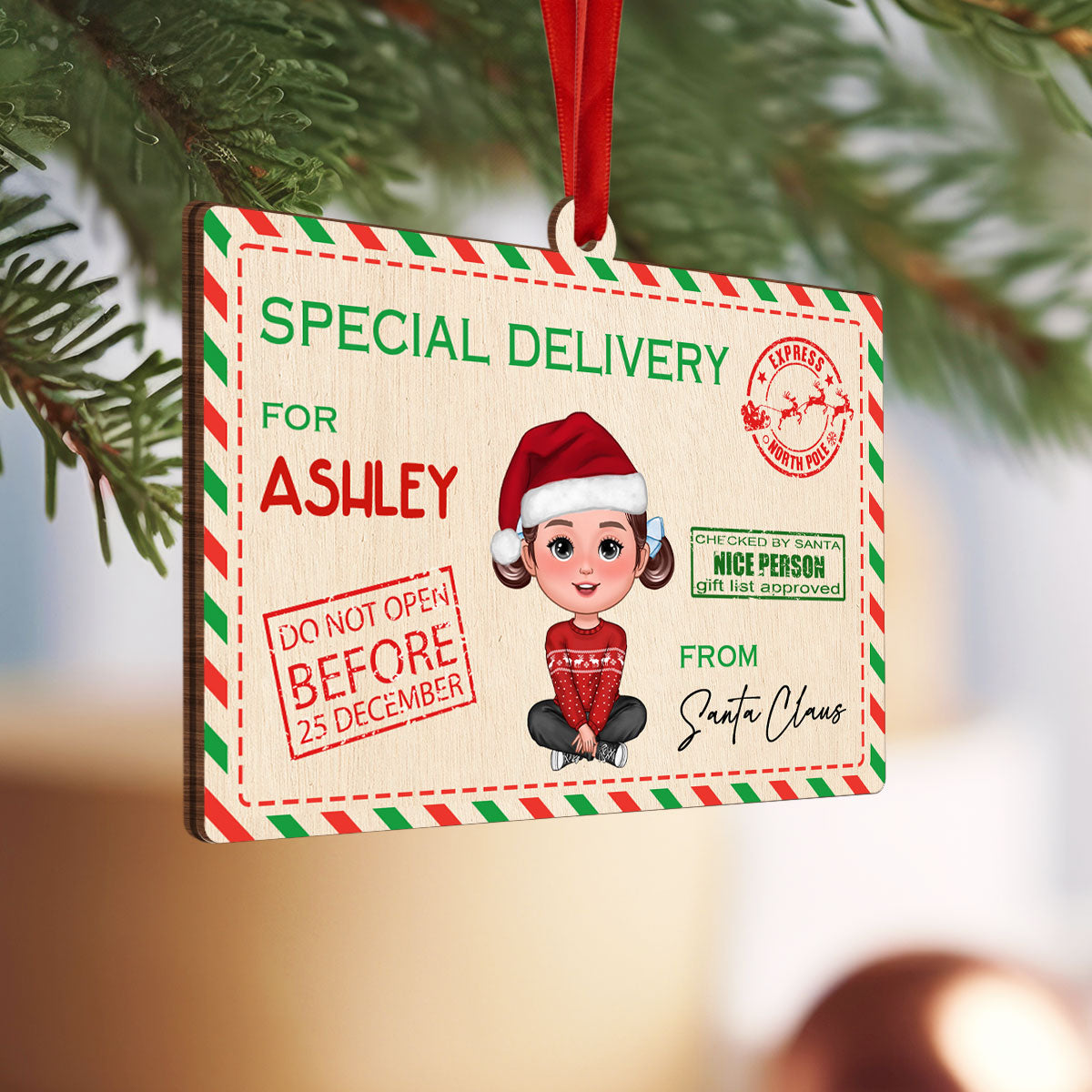 Letter From Santa Special Delivery For Cute Doll Kid Personalized Money Holder Ornament, Christmas Gift For Daughter Son Granddaughter Grandson