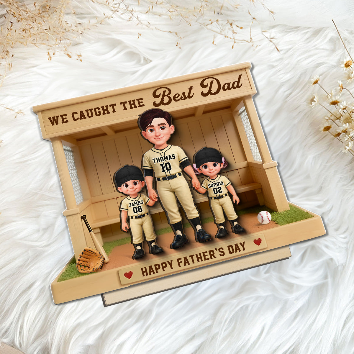We Caught The Best Dad Baseball Dugout - Personalized 2-Layered Wooden Plaque - Father's Day Gift For Baseball Dad