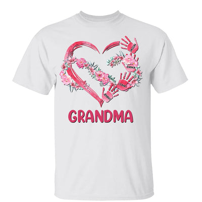 Grandma Mom Infinity Flowers Heart Hands Personalized Shirt