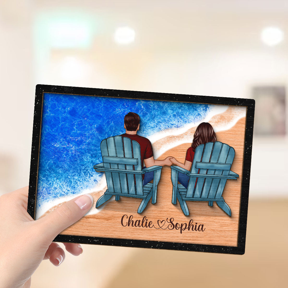 Couple Sitting On The Seaside Personalized 2-Layer Wooden Plaque