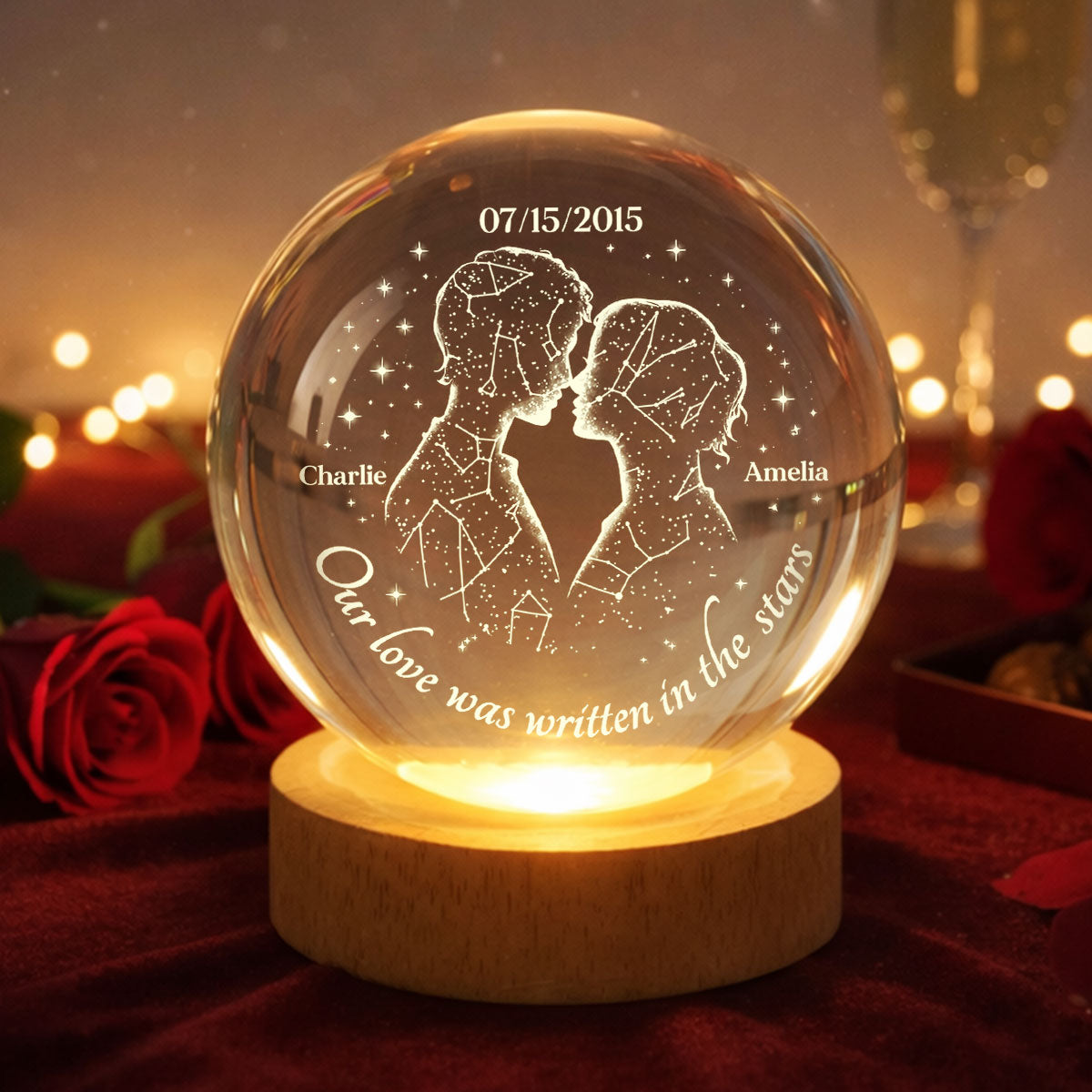 Our Love Was Written in the Stars Custom Star Map by Date - Personalized Crystal Ball LED Night Light - Heartfelt Valentine's Day Gift for Her, for Him