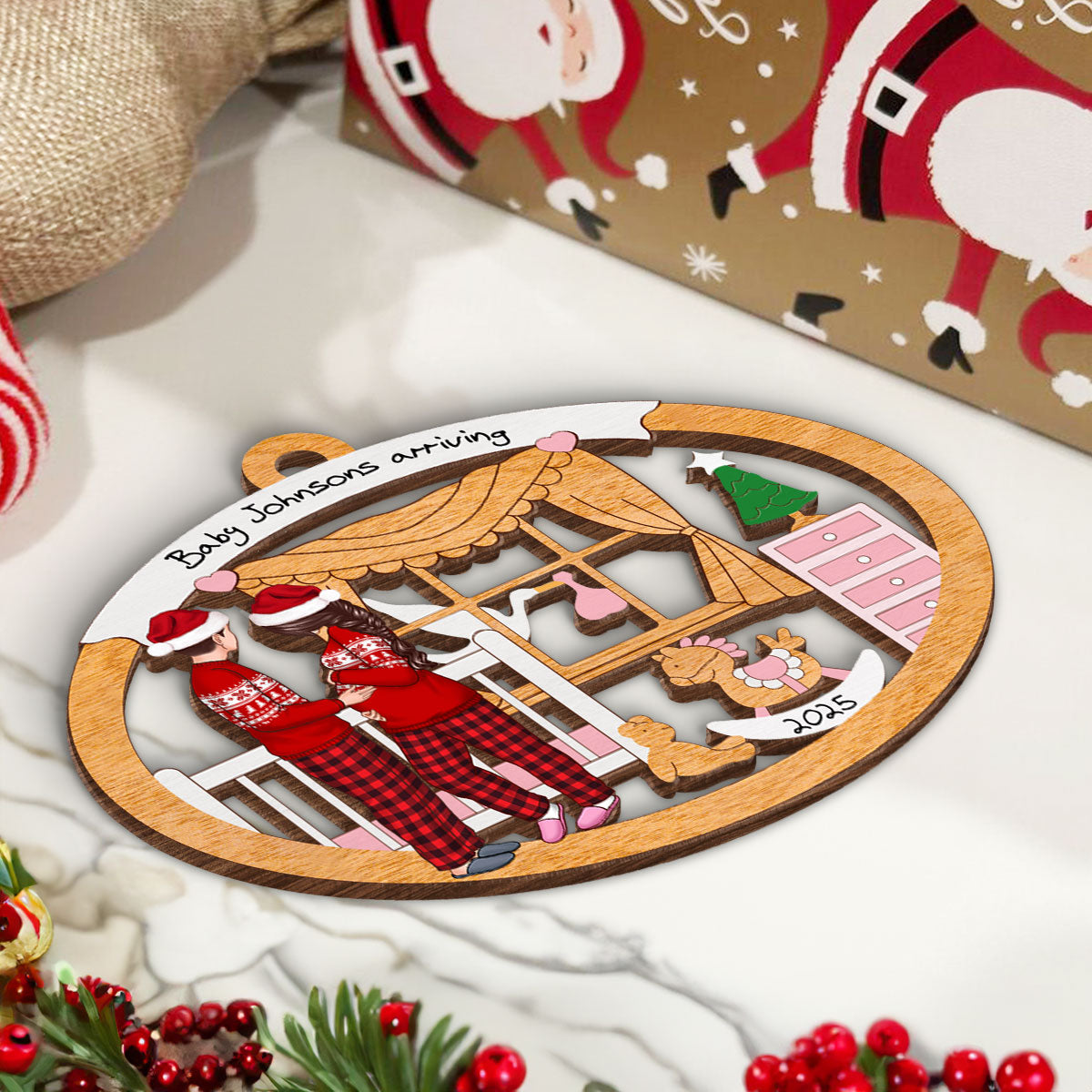 Proud Parents to be, Personalized Expecting Couple Christmas Wooden Ornament