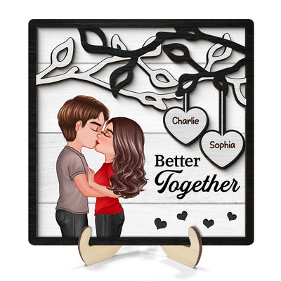 Couple Kissing Under Tree Gift For Him For Her Personalized 2-Layer Wooden Plaque