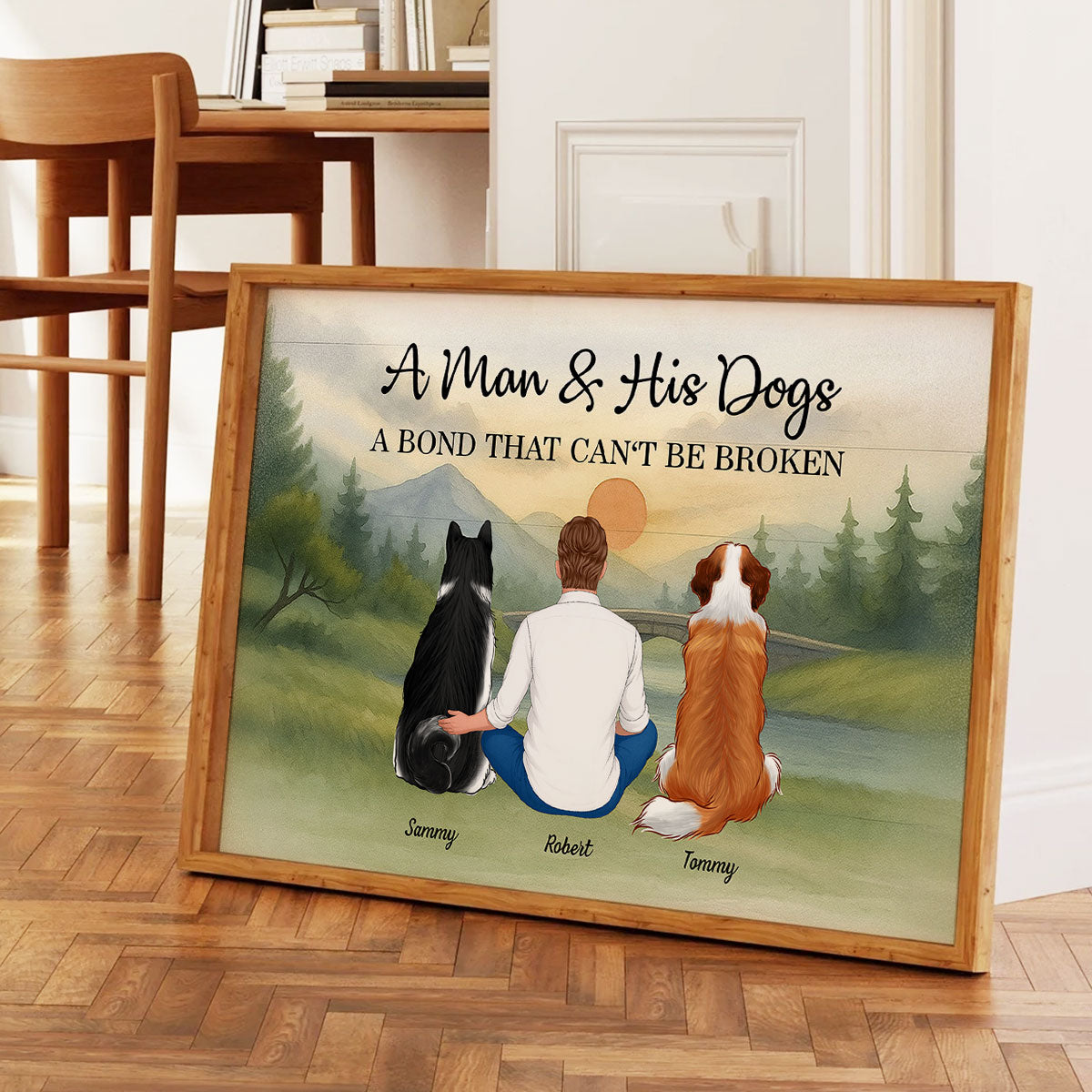Retro Mountain A Man A Girl And His Dog A Bond That Can't Be Broken Personalized Poster, Gift for Dog Dad, Dog Mom