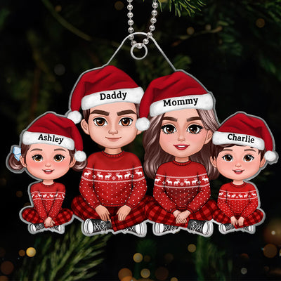 Christmas Doll Family Crossed Legs Personalized Acrylic Ornament