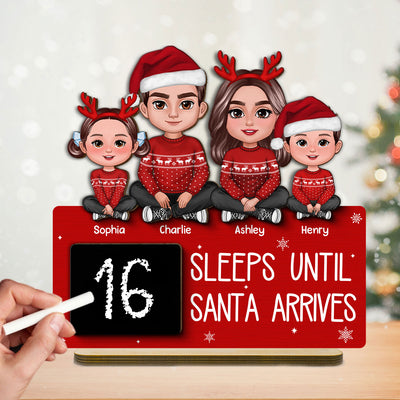 Sleeps Until Santa Arrives Family Christmas Decor Personalized 2-Layer Standing Wooden Plaque