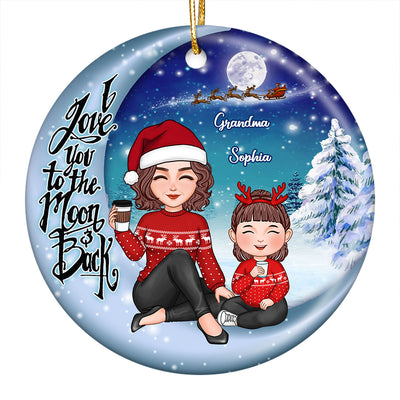 Cute Grandma Grandkid Christmas Moon Night Personalized Circle Ornament