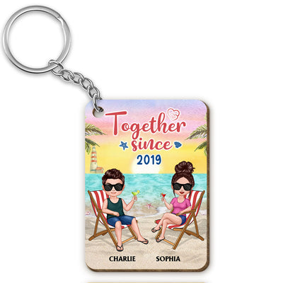 Couple Love To The Beach And Back Personalized Wooden Keychain