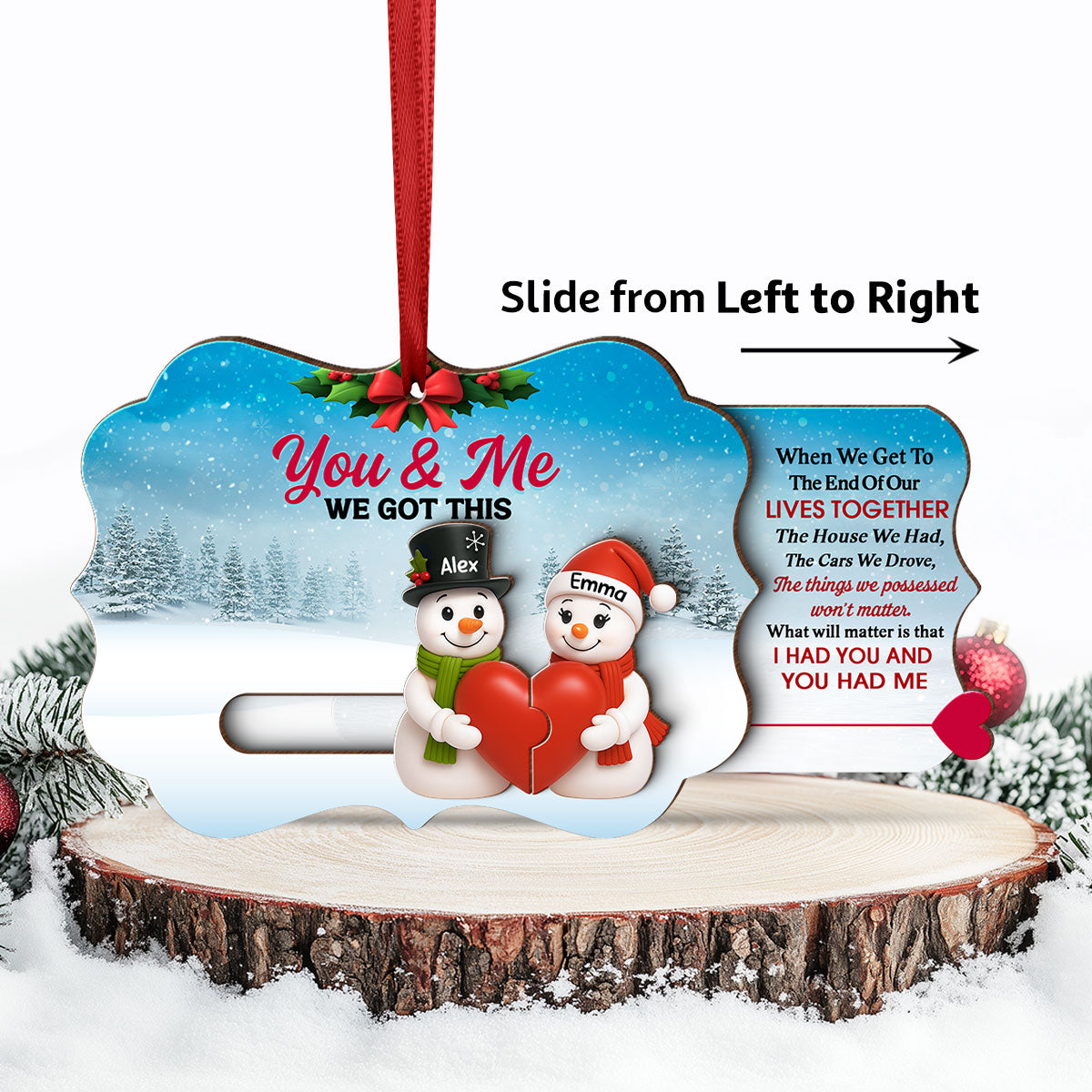 Snowman Couples - Personalized Slider Ornament - Christmas Gift For Him For Her