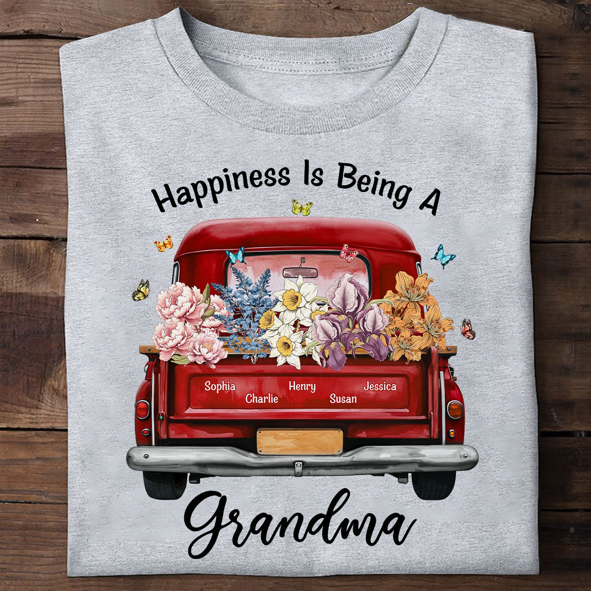 Happiness Is Being A Grandma Mom Birth Month Flowers Truck Personalized Shirt, Mother's Day gift for Moms, Grandmas