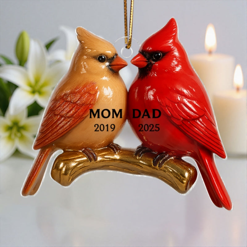 3D Effect Vintage Nostalgic Cardinals Memorial Dad Mom Christmas Personalized Flat Acrylic Ornament