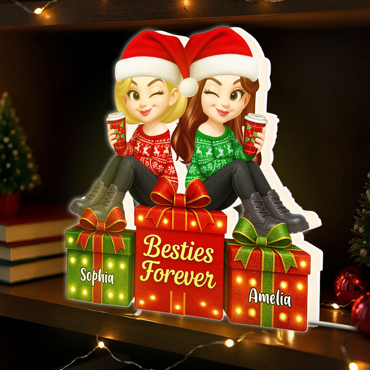 Besties Forever Beautiful Marquee Pattern Effect Christmas Gift Box - Personalized Light Box