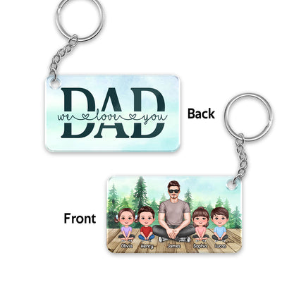 Best Dad Ever Real Man And Kids Sitting Forest Personalized Acrylic Keychain