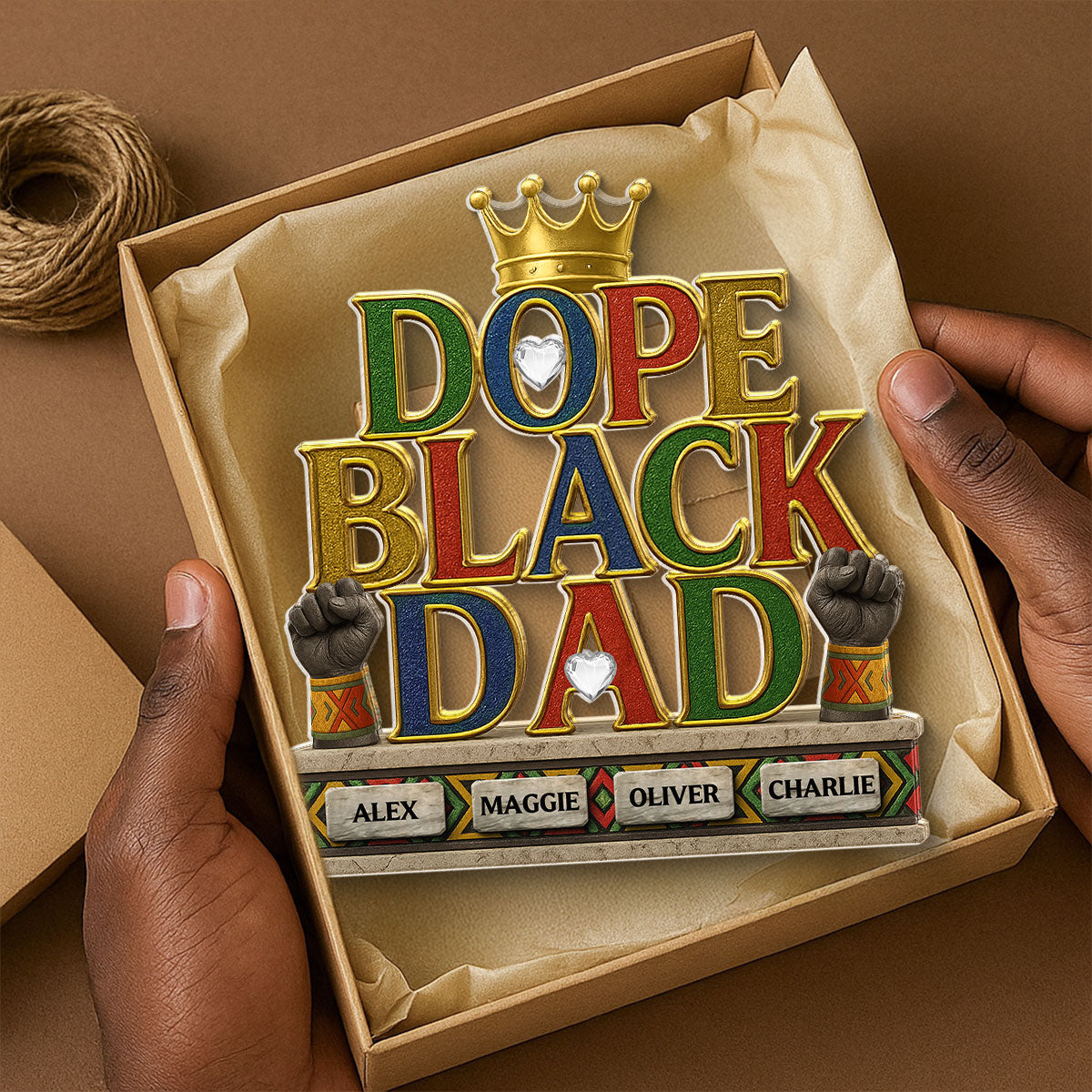 Dope Black Dad Kids Names Personalized Acrylic Block, Father's Day Gift