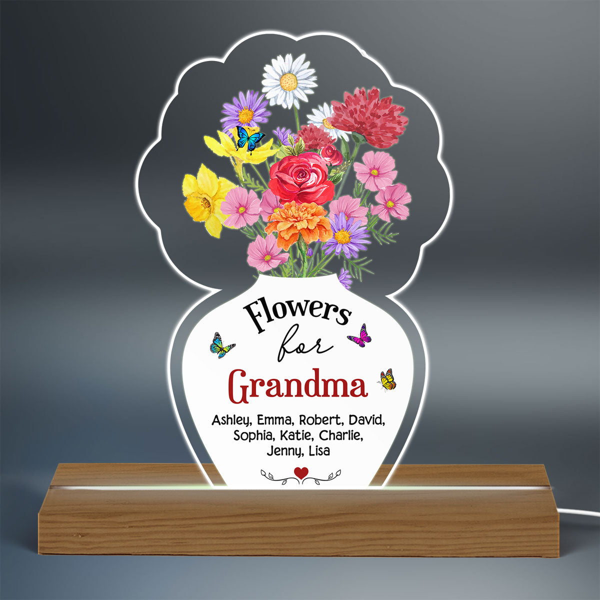 Flowers For Mom Grandma Personalized Acrylic Custom Shape LED Night Light