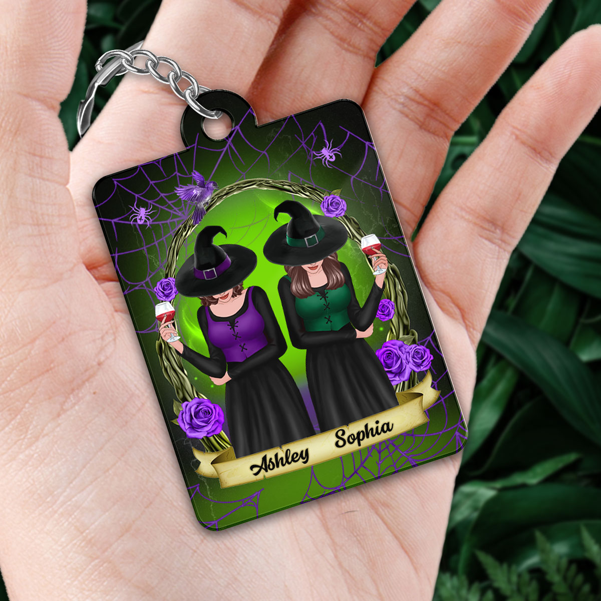 Green And Purple Wreath Witches Gift For Best Friends Personalized Acrylic Keychain
