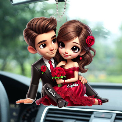 Couple Roses Sitting Together Personalized Acrylic Car Hanger, Anniversary  Gift for him, Gift for her