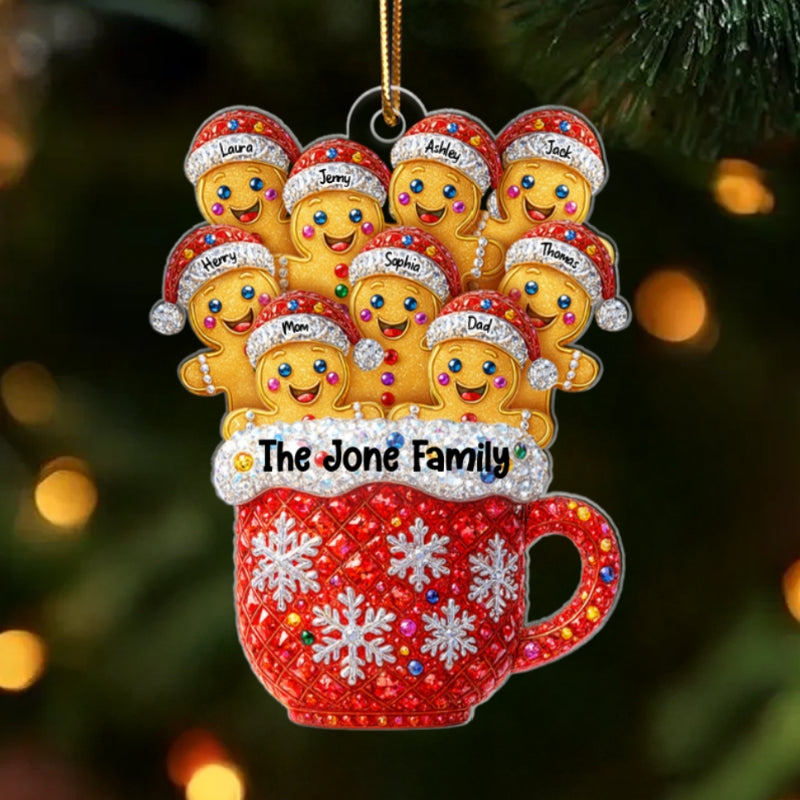 Gingerbread Family 3D Crystal Effect - Personalized Acrylic Ornament - Heartfelt Christmas Gift for Loved Ones