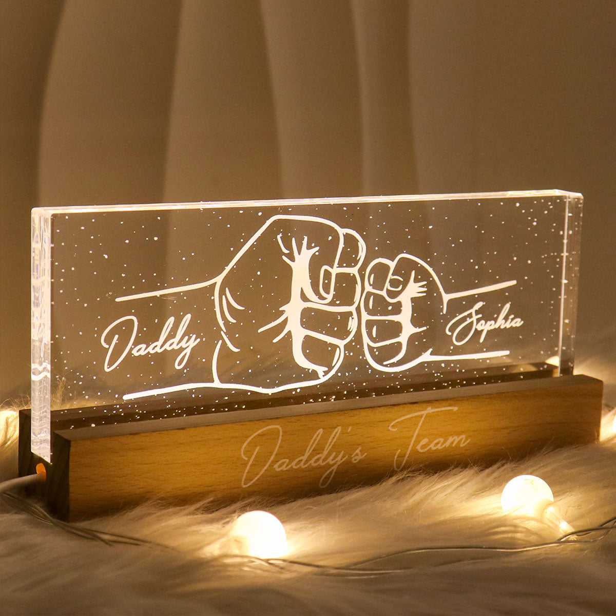 Dad Grandpa And Kids Fist Bump Outline Personalized Acrylic LED Night Light, Unique Father's Day Gift for Dad, Gift for Husband