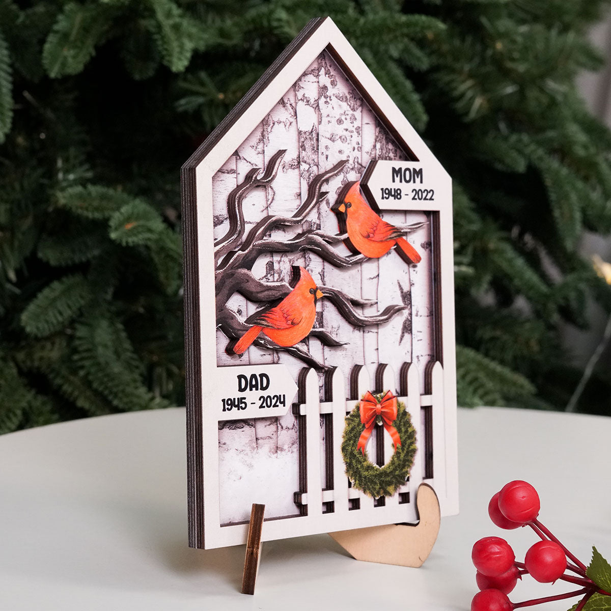 Birch Tree Memorial Christmas 2-Layer Wooden Plaque, Christmas Decoration