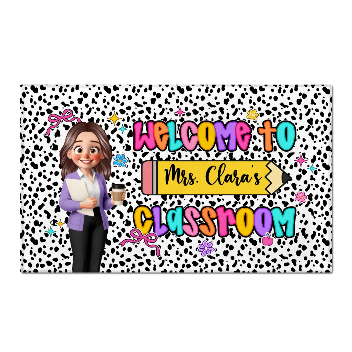 Preppy Style Teacher Happy To See Your Face Personalized Doormat